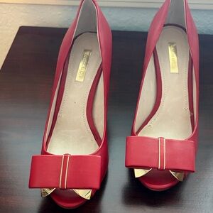 Louise et Cie Red Peep-Toe Heels with Bow